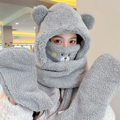 Thickened Warm Bear Scarf Hat and Gloves Set
