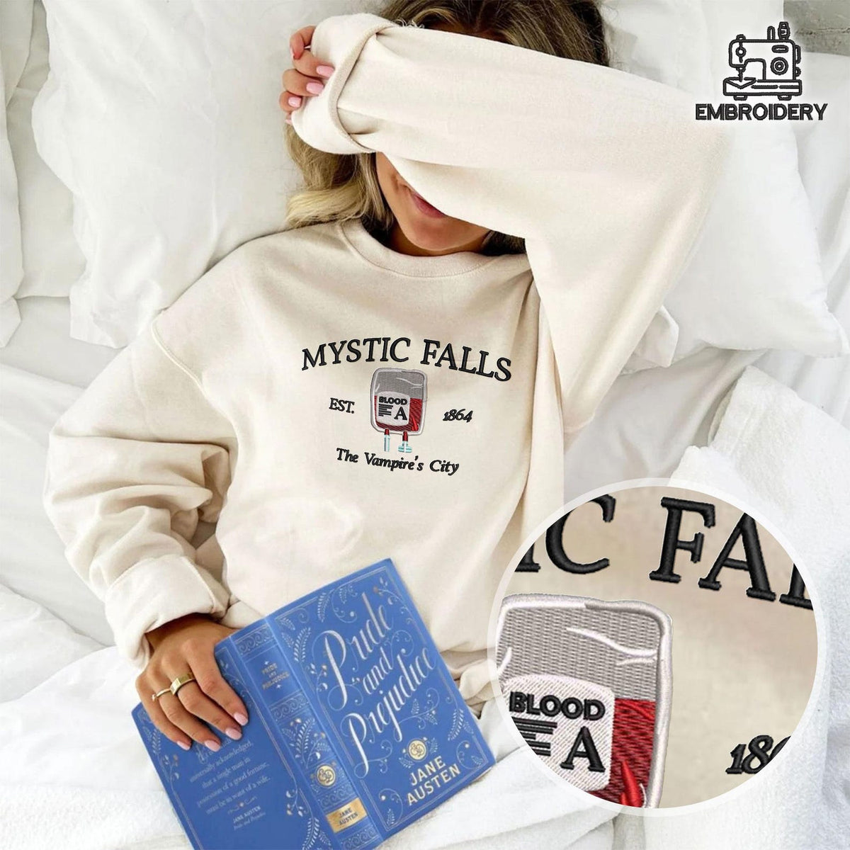 Mystic Falls Inspired Embroidered Sweatshirt