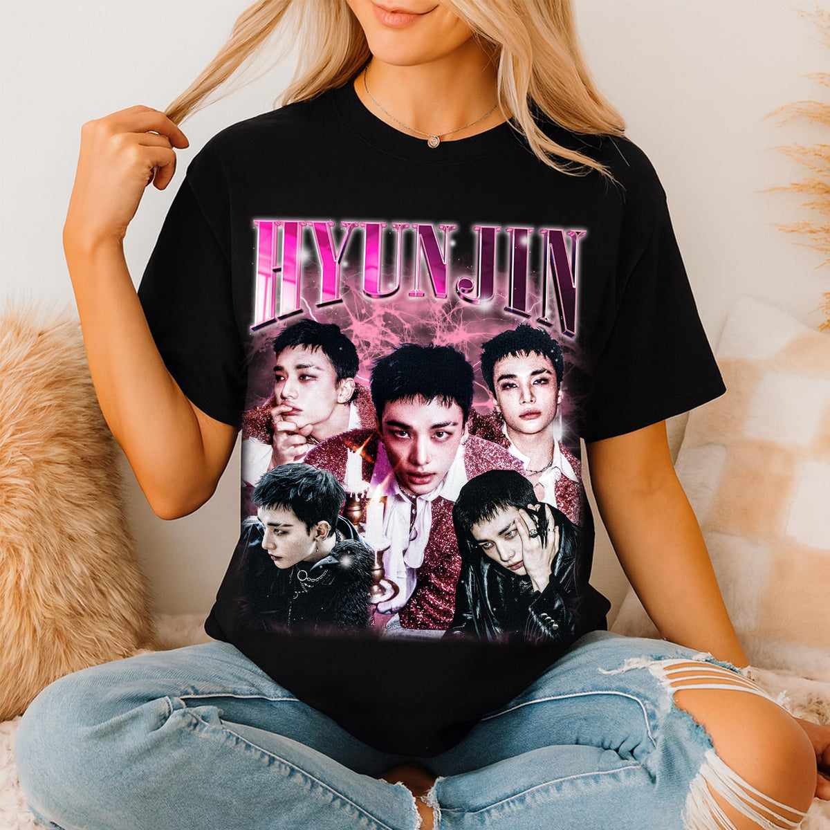 Hyunjin DO IT Collage Aesthetic T-shirt Top