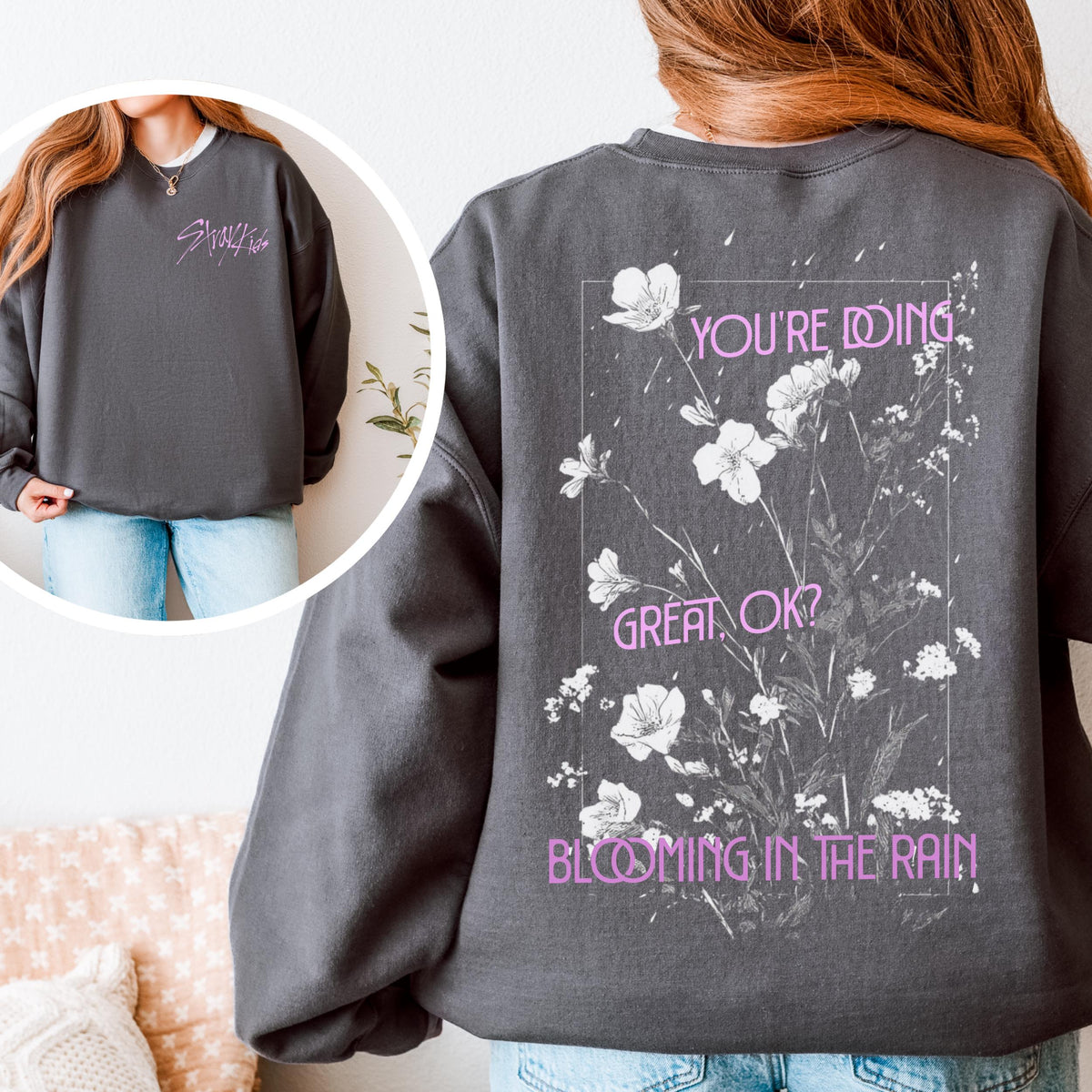 SKZ Floral Graphic Print Crewneck Sweatshirt