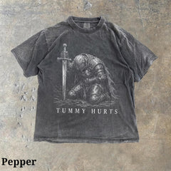 Tummy Hurts Knight Graphic Cotton Washed T-Shirt