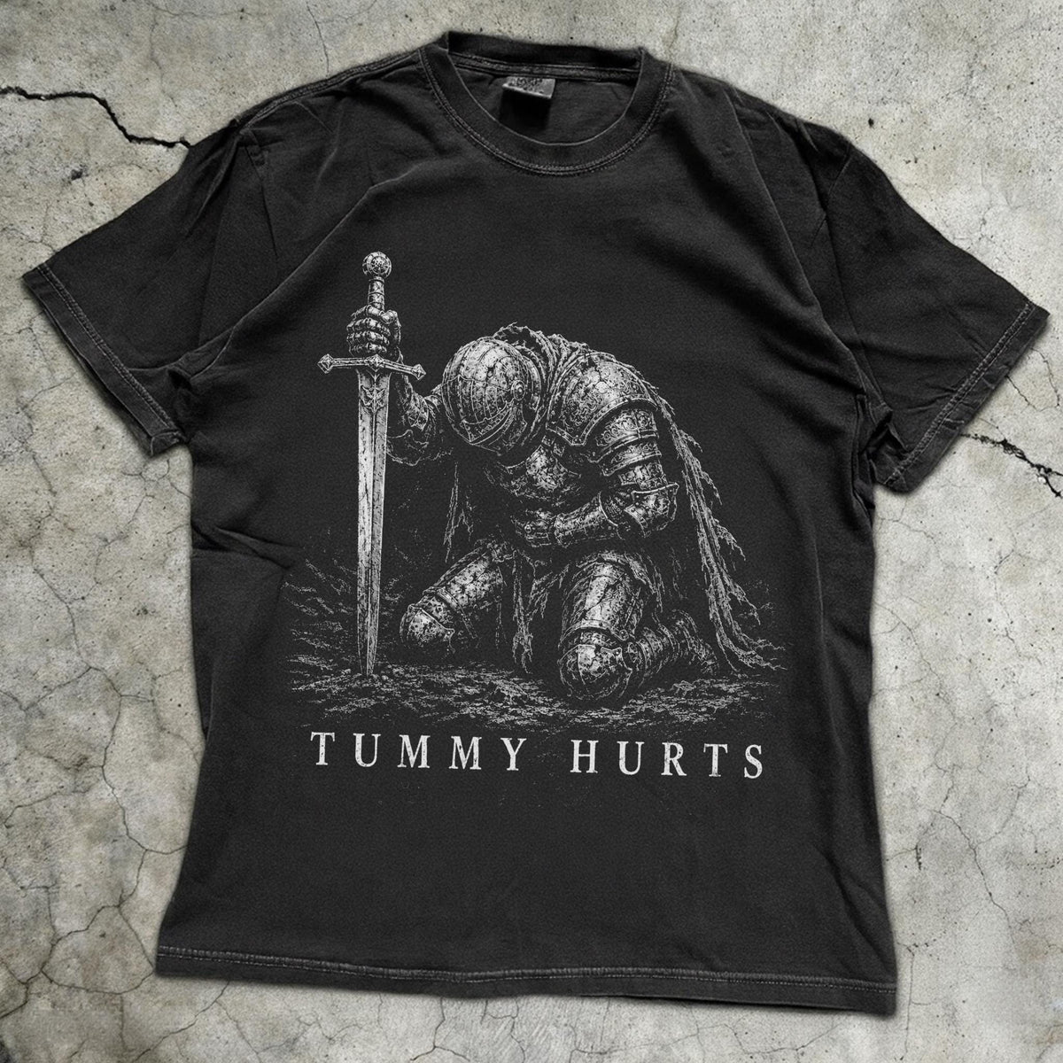 Tummy Hurts Knight Graphic Cotton Washed T-Shirt