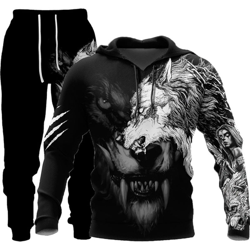 Trendy Men's 3D Animal Print Pullover Hoodie With Pants