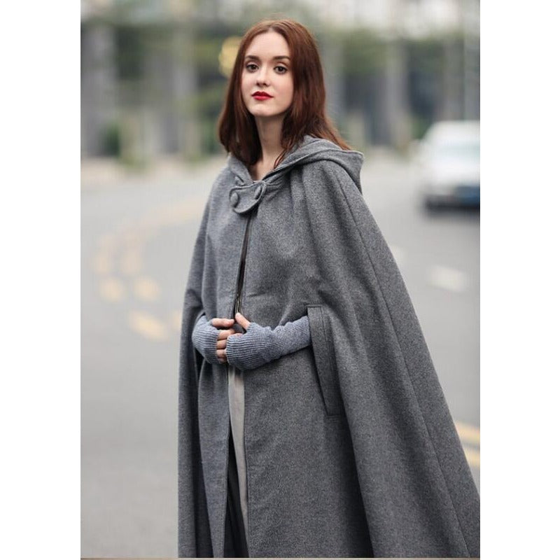 Women's Hooded Tie Up Shawl Extended Cape