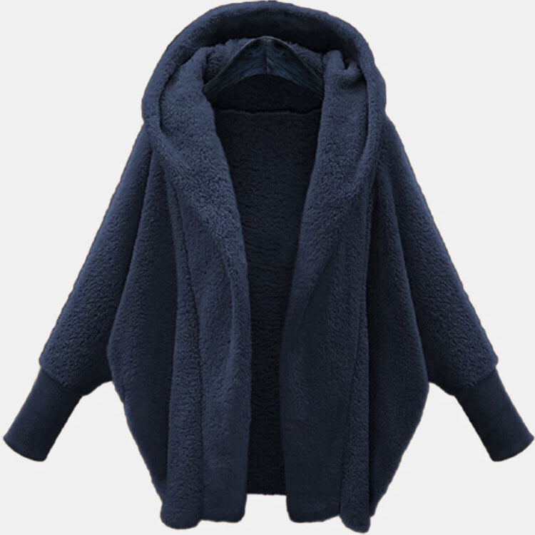 Women's Solid Color Long Sleeved Hooded Plush Coat