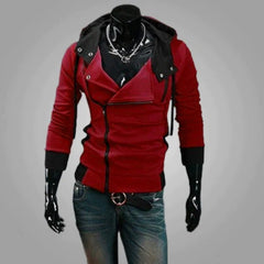 Trendy Men's Slim Solid Color Inclined Zip Up Pullover Hoodie