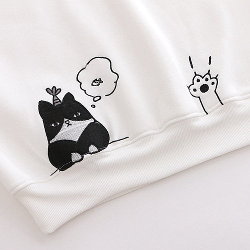 Japanese Style Girls' Cat Claw Embroidered Hoodie