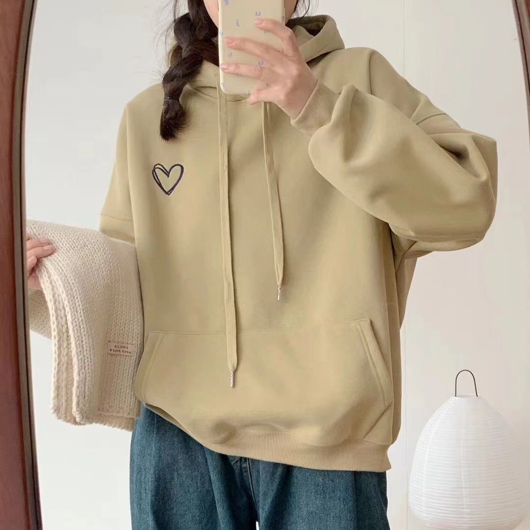 Sweet Women's Heart Embroidered Thickened Hoodie