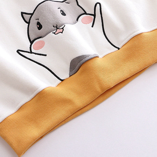 Cute Cartoon Hamster Ears Embroidered Hoodie