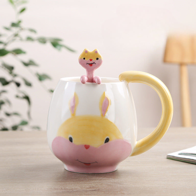 Cute Cartoon Animal Mug with Spoon Coffee Cup