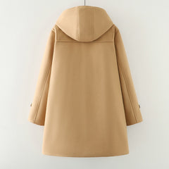 Japanese Style Horn Buckle Thickened Hooded Long Coat