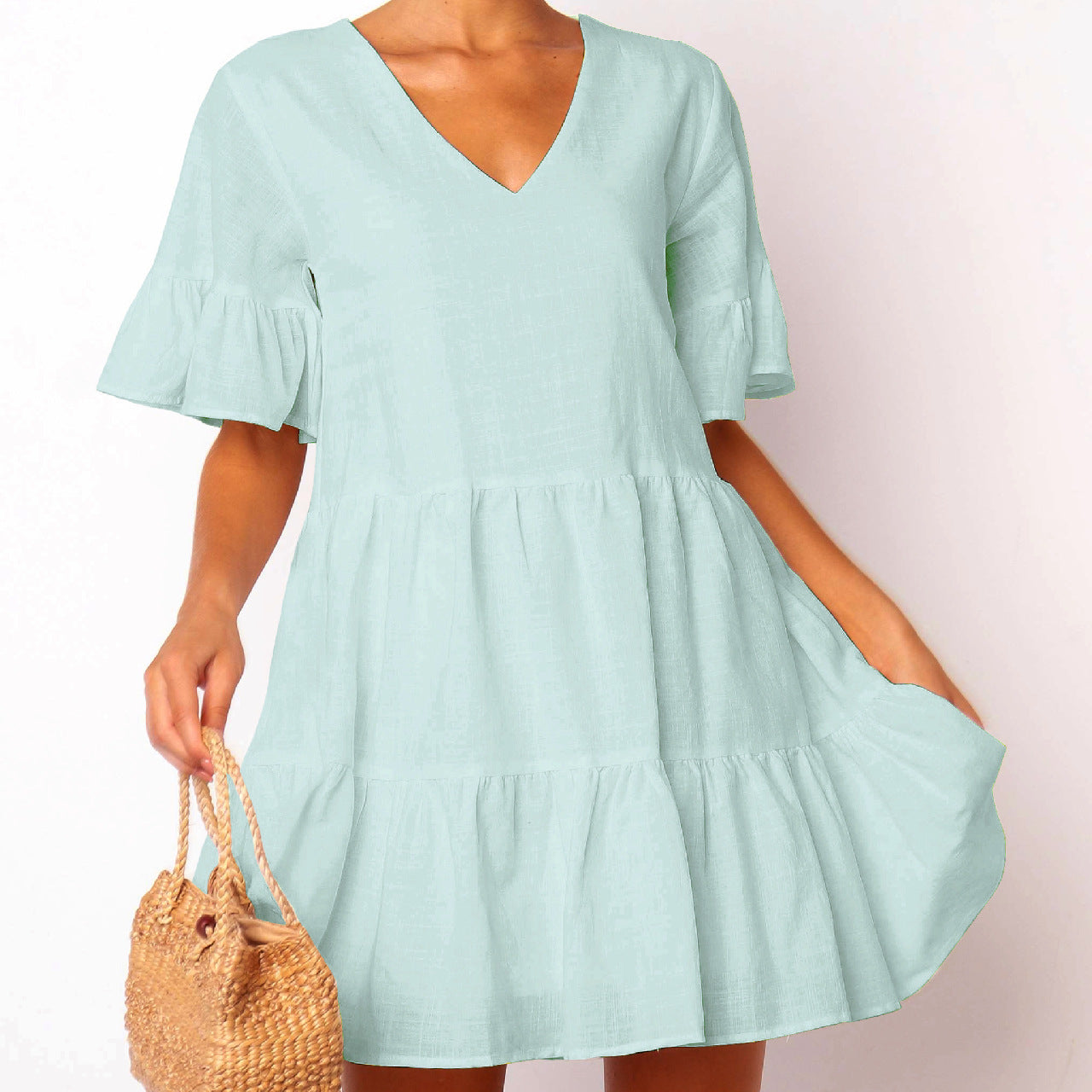 Women's Loose Short-sleeved V-neck Dress