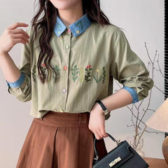 Spring Women's Versatile Floral Embroidered Shirt