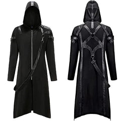 Gothic Medieval Men's Black Costume Hooded Jacket