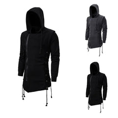 Trendy Men's Zipper Fit Drawstring Long Hoodie