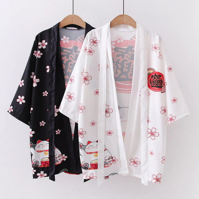 Retro Japanese Style Funny Cat Loose Kimono