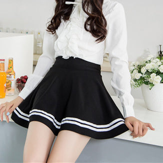 High-waisted Preppy Style Puffy Pleated A-line Skirt