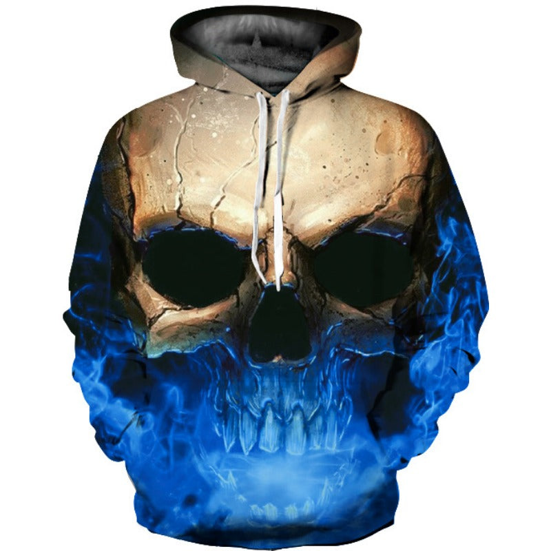 Unisex Cool Skull Print Digital Pullover Hoodie