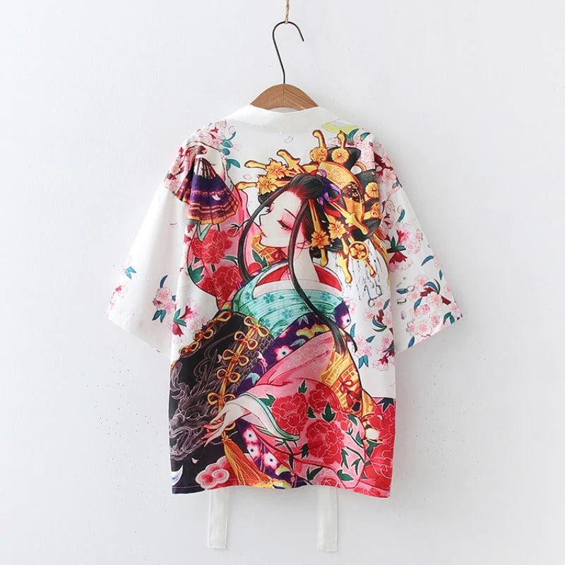 Japanese Style Women Loose Floral Print Kimono