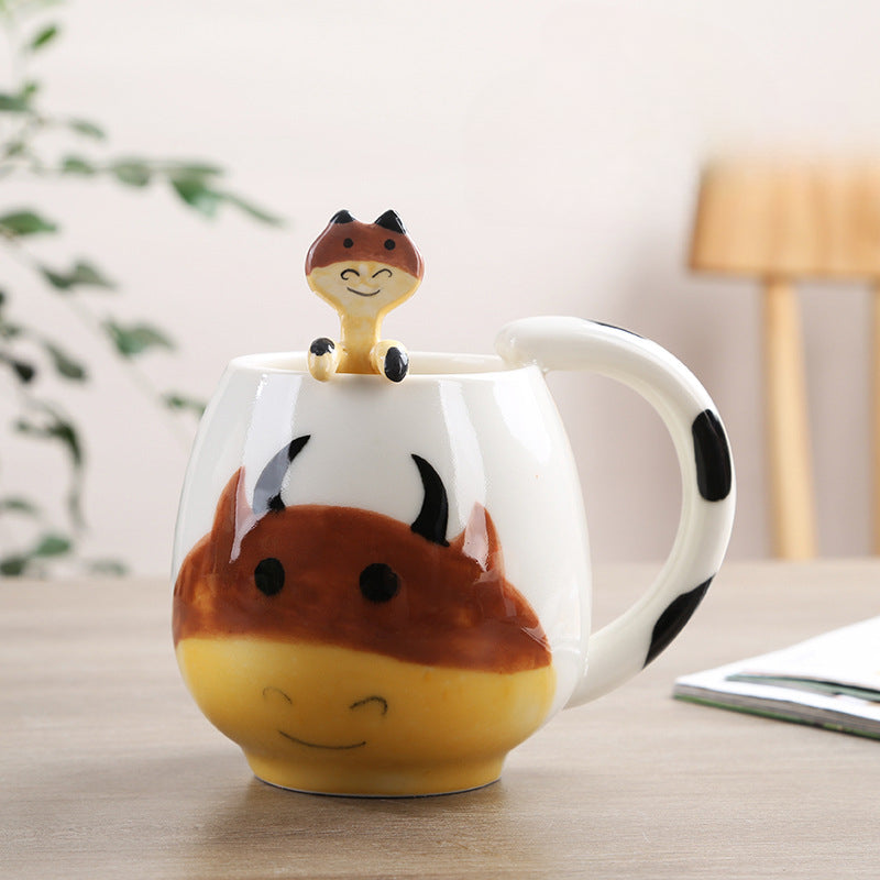 Cute Cartoon Animal Mug with Spoon Coffee Cup