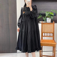 Cute Stand Collar Bow Long Sleeved Mid Length Dress