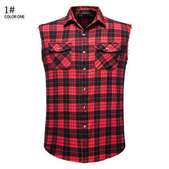 Men's Casual Flannel Plaid Sleeveless Shirt Tank