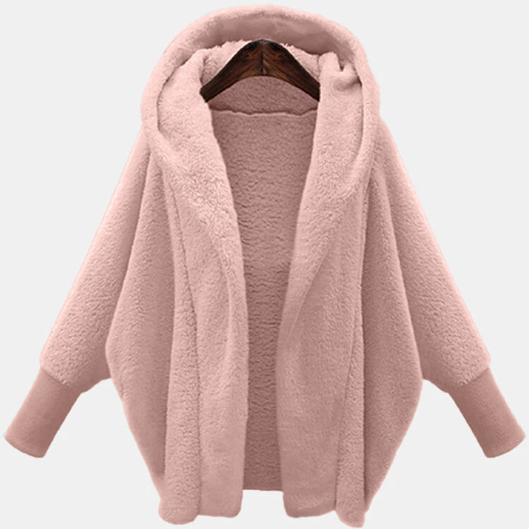 Women's Solid Color Long Sleeved Hooded Plush Coat