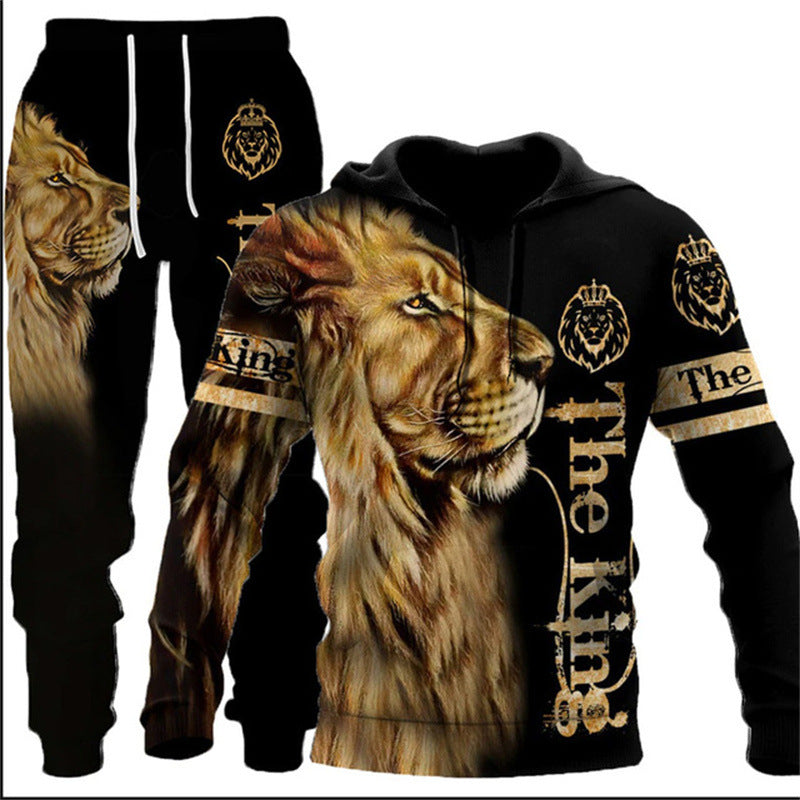 Trendy Men's 3D Animal Print Pullover Hoodie With Pants