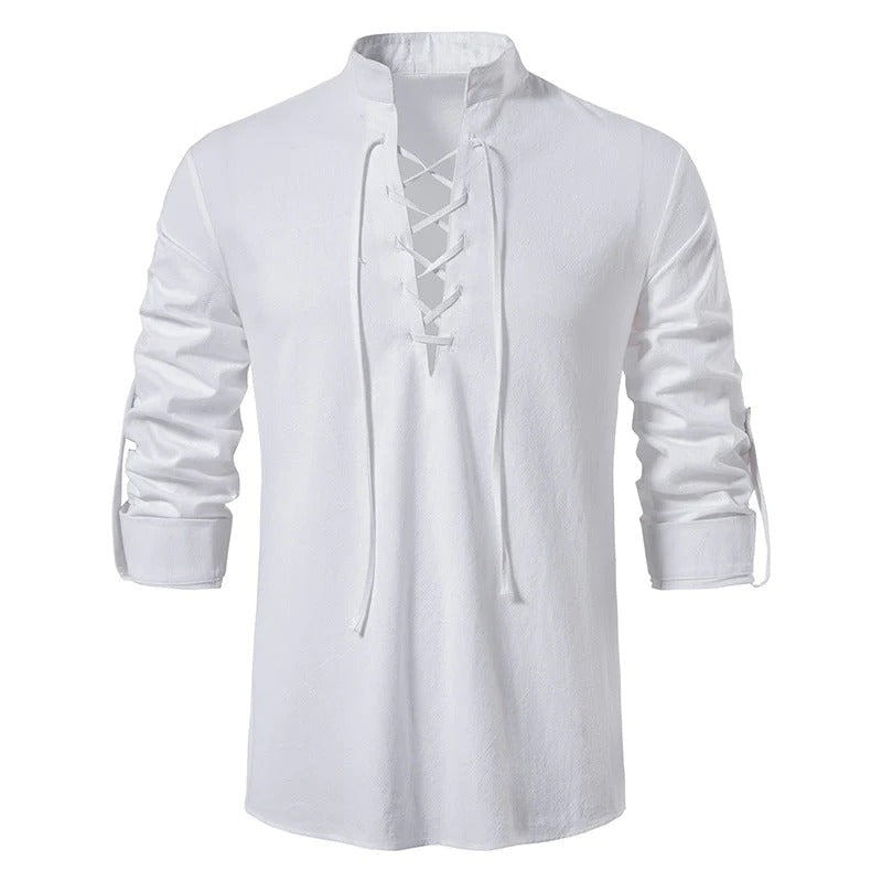 Stylish Men's Hippie Collar Drawstring Long Sleeve Shirt