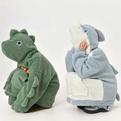 Cartoon Shark Zipper Plush Thick Hooded Coat Outerwear