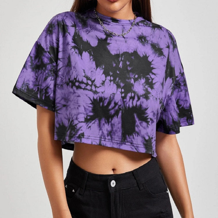 Women's Tie Dyed Fashion Round Neck Printed T-shirt