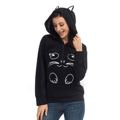 Kawaii Girls Cat Print Ears Slim Hoodie