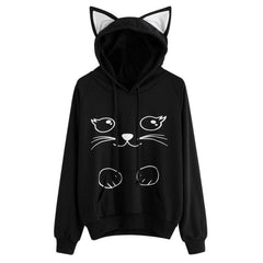 Kawaii Girls Cat Print Ears Slim Hoodie