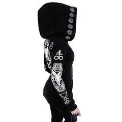 Trendy Irregular Punk Moon Print Witch Black Hoodie