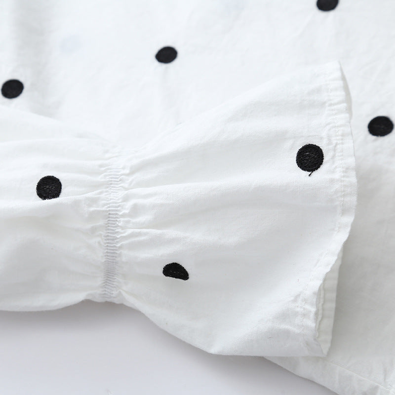 Japanese Style Polka Dots Embroidery Loose Shirt