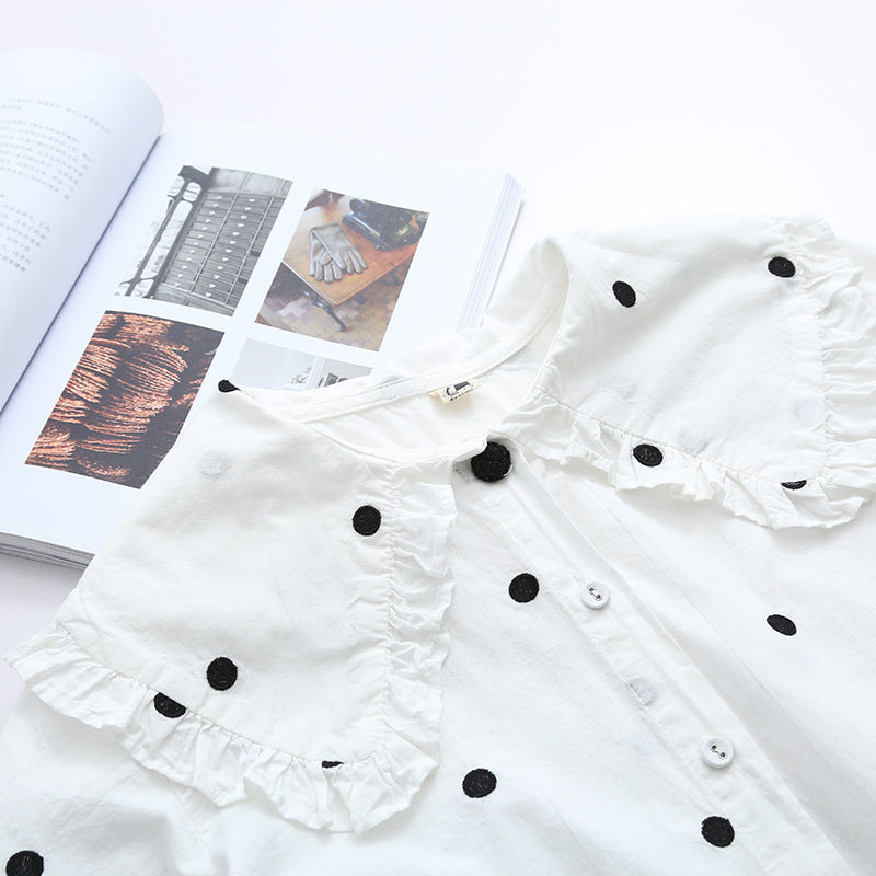 Japanese Style Polka Dots Embroidery Loose Shirt