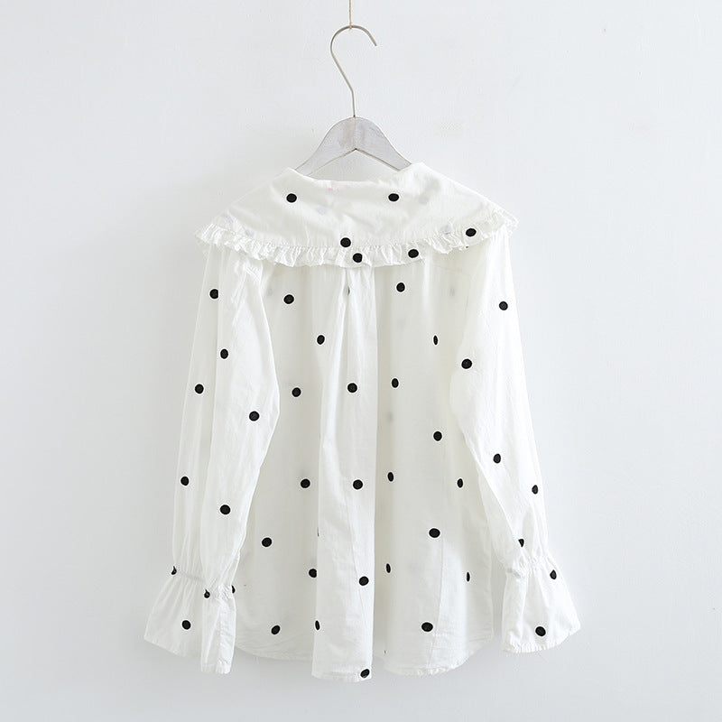 Japanese Style Polka Dots Embroidery Loose Shirt