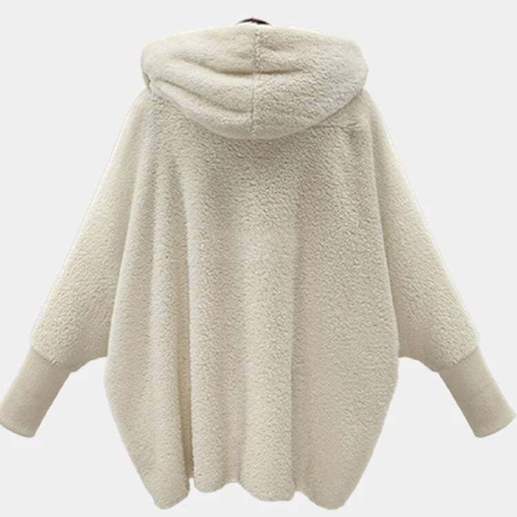 Women's Solid Color Long Sleeved Hooded Plush Coat