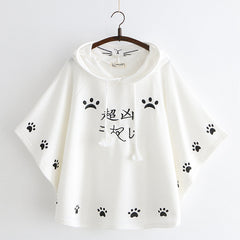 Cute Cartoon Cat Claws Embroidered Hooded Cloak T-shirt