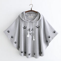 Cute Cartoon Cat Claws Embroidered Hooded Cloak T-shirt