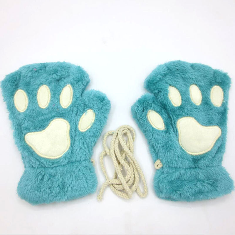 Half-fingered Cartoon Bear Cat Paws Fluff Gloves