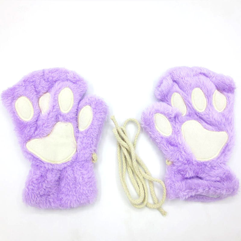 Half-fingered Cartoon Bear Cat Paws Fluff Gloves