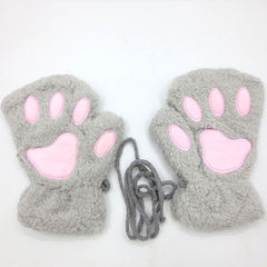 Half-fingered Cartoon Bear Cat Paws Fluff Gloves