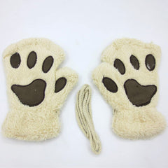 Half-fingered Cartoon Bear Cat Paws Fluff Gloves