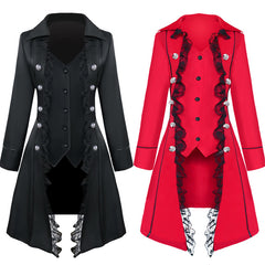 Women's Medieval Solid Color Three Breasted Irregular Coat