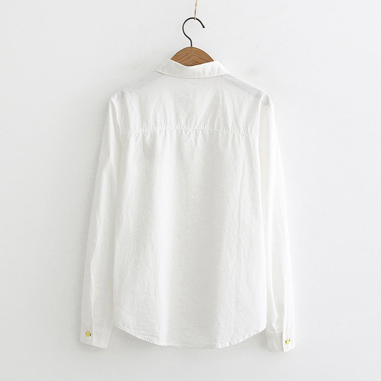 Japanese Style Owl Embroidered Collar Basic Shirt