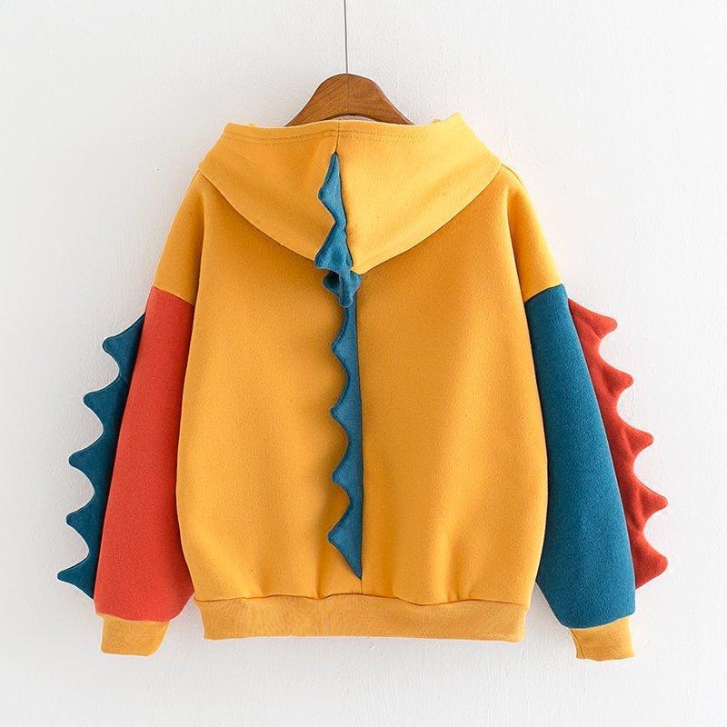 Cute Irregular Dinosaur Cosplay Contrast Hoodie