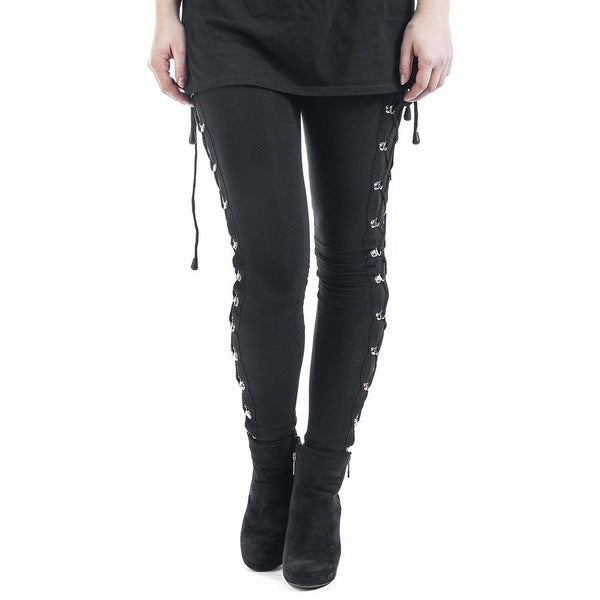 Gothic Punk Style Lace-up Leggings High Waist Pants