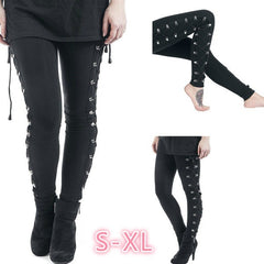 Gothic Punk Style Lace-up Leggings High Waist Pants