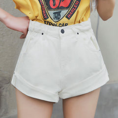 Women's Elastic High Waisted Wide Leg Denim Shorts